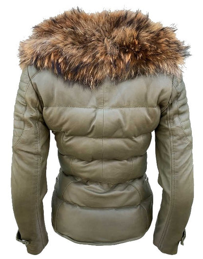 Women’s Genuine Fox Fur Puffer Leather Jacket