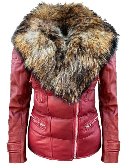 Women’s Genuine Fox Fur Puffer Leather Jacket
