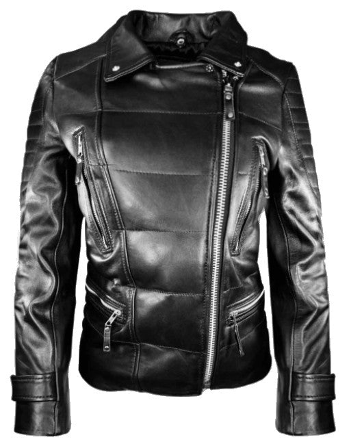 Biker Style Puffer Leather Jacket
