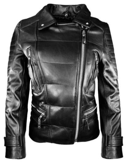 Biker Style Puffer Leather Jacket