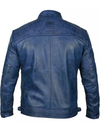 Mens Biker Leather Jacket Standing Collar