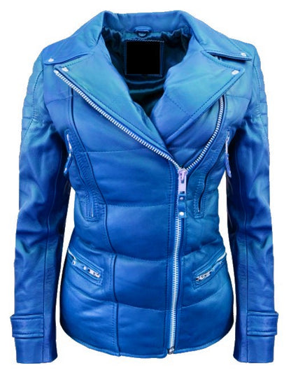 Biker Style Puffer Leather Jacket