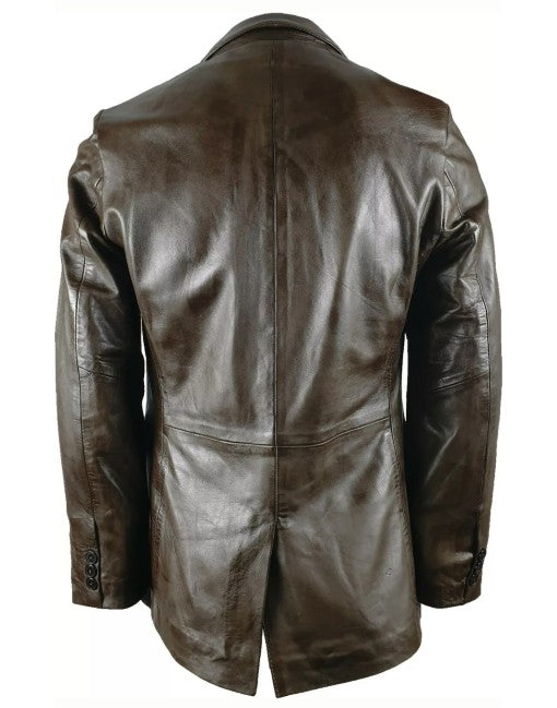 Mens Classic Two Button Soft Leather Blazer