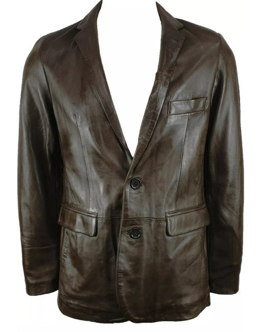 Mens Classic Two Button Soft Leather Blazer