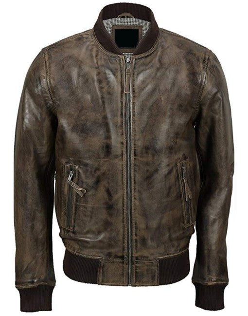 Mens Hand Waxed Bomber Leather Jacket