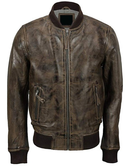 Mens Hand Waxed Bomber Leather Jacket