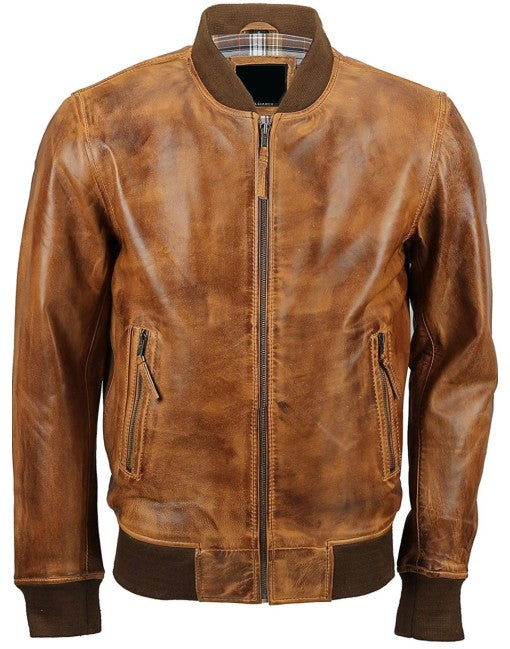 Mens Hand Waxed Bomber Leather Jacket