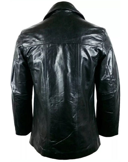 Mens Button Fastening Reefer Leather Jacket