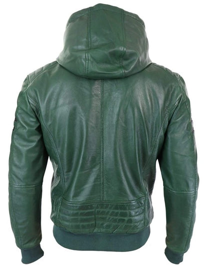 Smart Hooded Bomber Genuine Leather Jacket