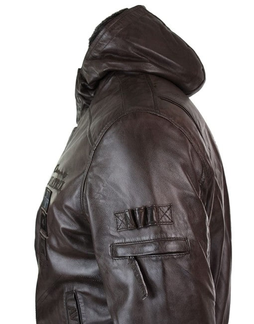Shearling Hooded Bomber Leather Jacket