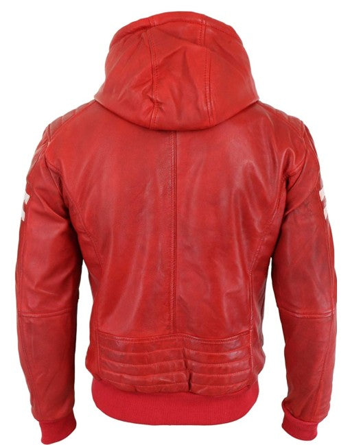 Smart Hooded Bomber Genuine Leather Jacket