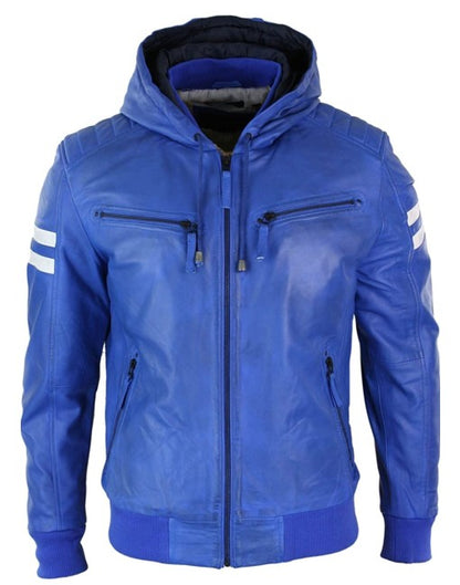 Smart Hooded Bomber Genuine Leather Jacket