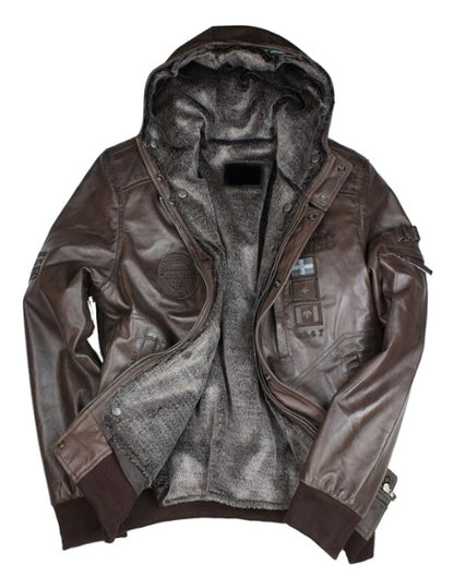 Shearling Hooded Bomber Leather Jacket