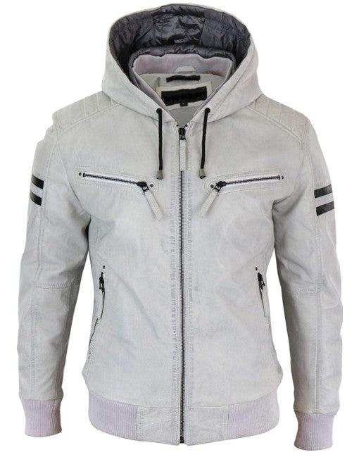 Smart Hooded Bomber Genuine Leather Jacket
