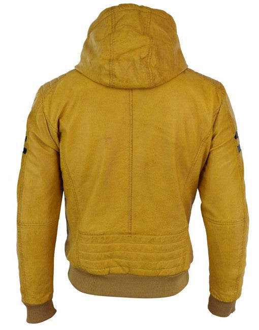 Smart Hooded Bomber Genuine Leather Jacket