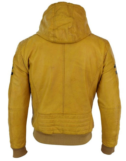 Smart Hooded Bomber Genuine Leather Jacket