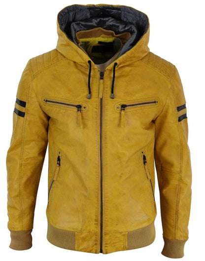 Smart Hooded Bomber Genuine Leather Jacket