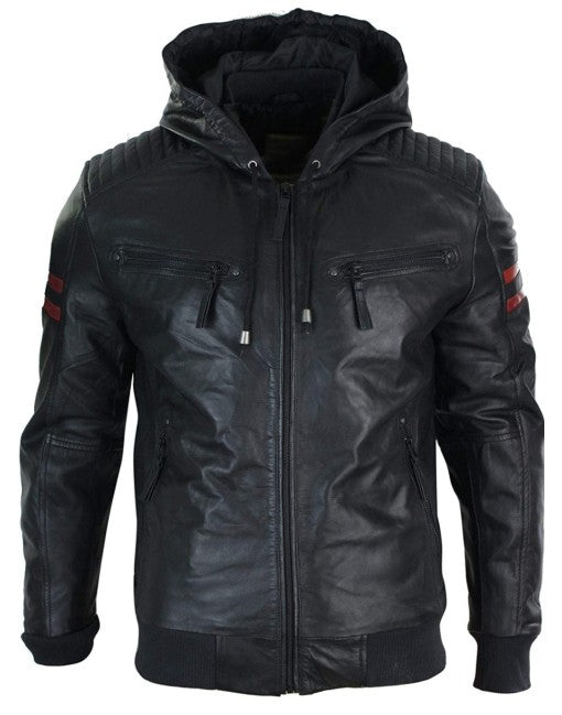 Smart Hooded Bomber Genuine Leather Jacket
