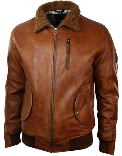 Aviator Hooded Bomber Leather Jacket