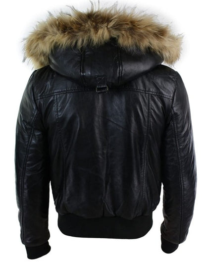 Mens Fox Fur Bomber Leather Jacket