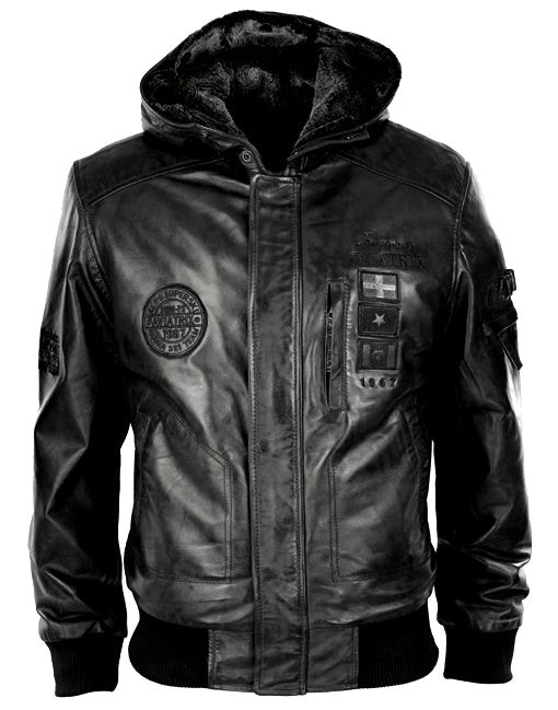 Shearling Hooded Bomber Leather Jacket