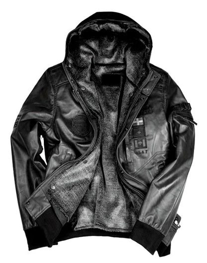 Shearling Hooded Bomber Leather Jacket