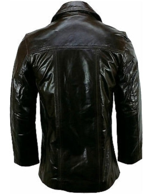 Mens Button Fastening Reefer Leather Jacket