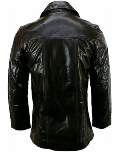 Mens Button Fastening Reefer Leather Jacket