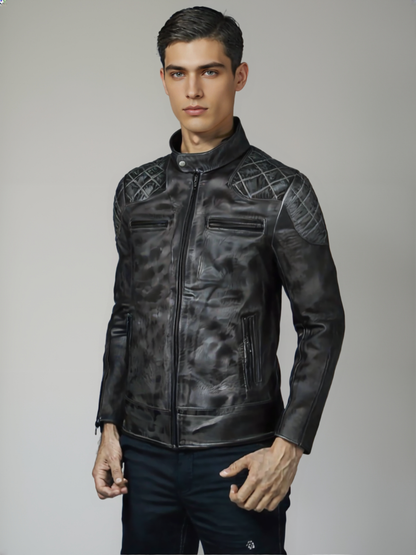 Mens Two Tone Waxed Leather Jacket