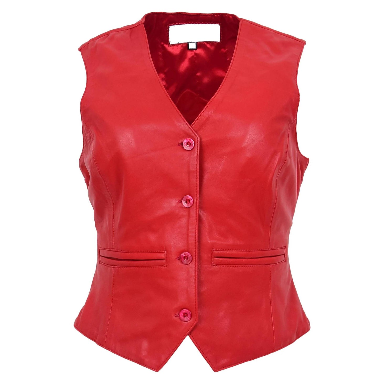 Womens Soft Genuine Leather Buttoned Waistcoat