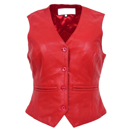 Womens Soft Genuine Leather Buttoned Waistcoat