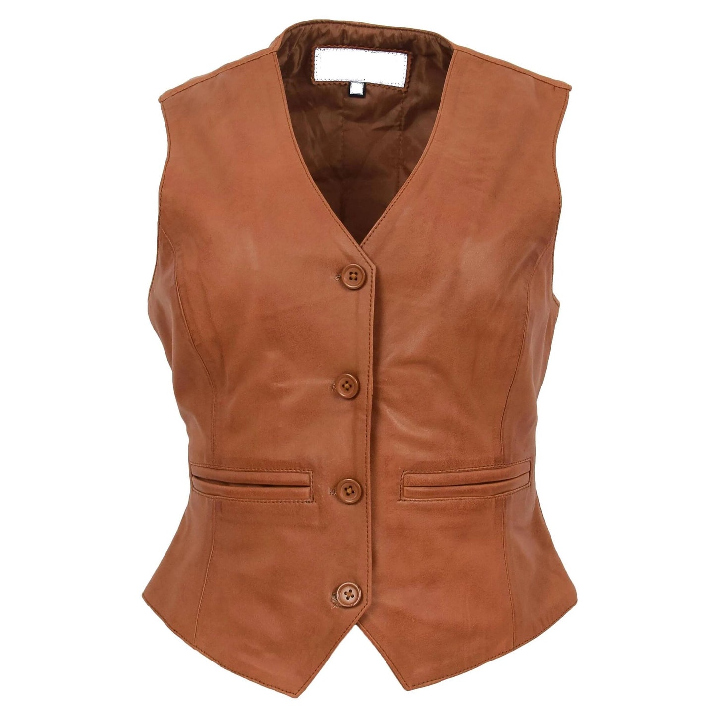 Womens Soft Genuine Leather Buttoned Waistcoat