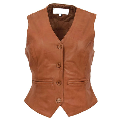 Womens Soft Genuine Leather Buttoned Waistcoat
