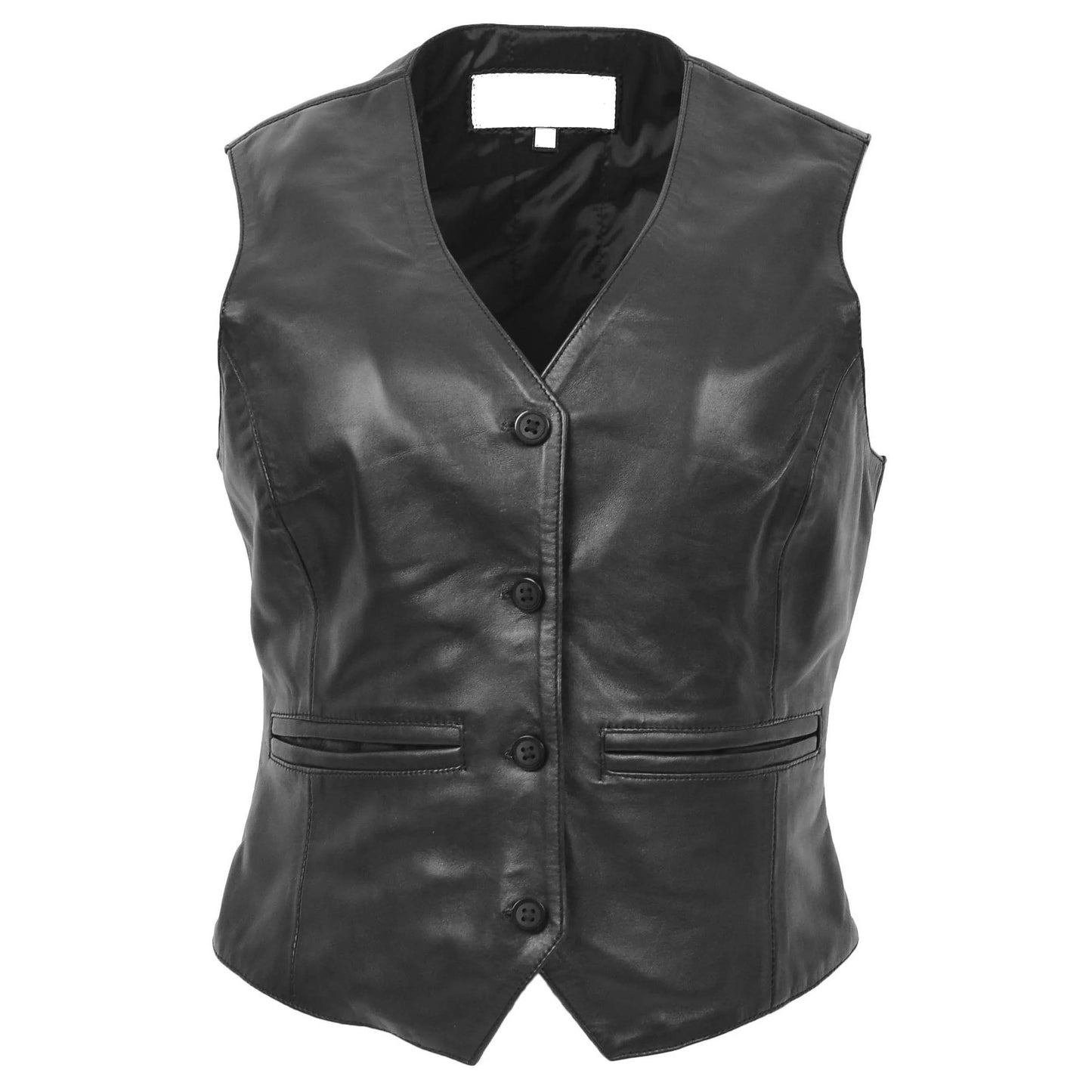 Womens Soft Genuine Leather Buttoned Waistcoat