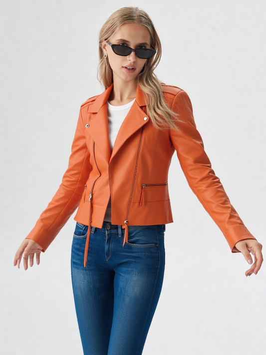 Womens Orange Leather Jacket