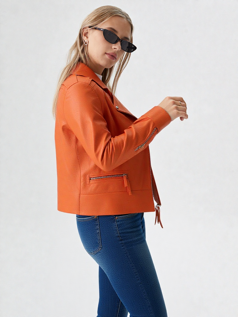 Womens Orange Leather Jacket