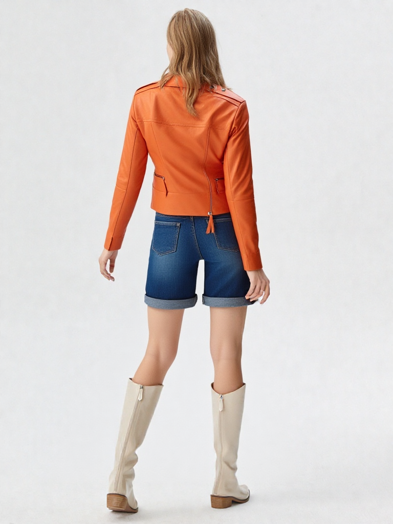 Womens Orange Leather Jacket