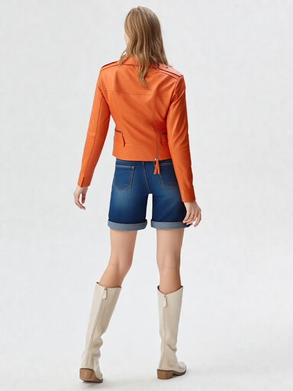 Womens Orange Leather Jacket