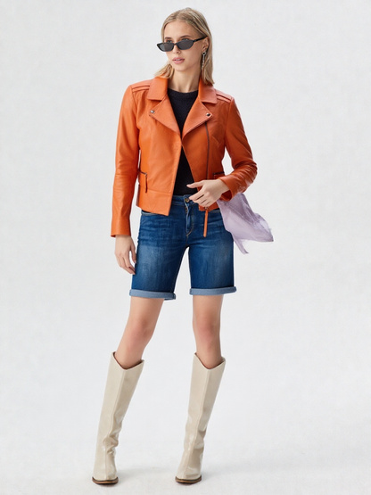 Womens Orange Leather Jacket