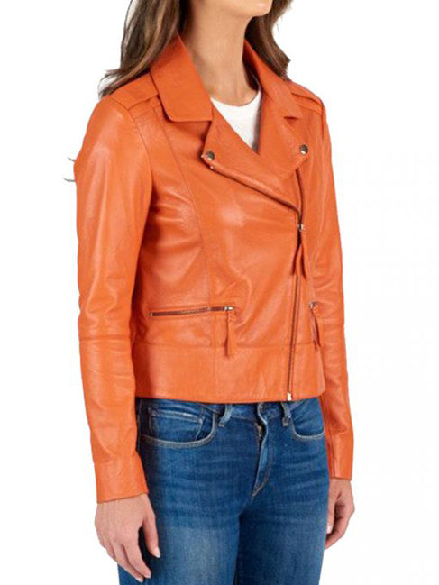 Womens Orange Leather Jacket