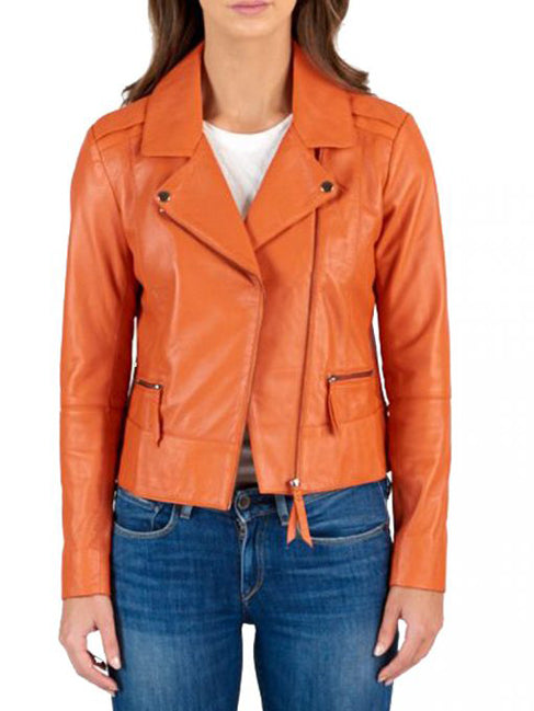 Womens Orange Leather Jacket