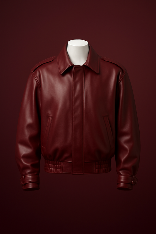 Men’s Burgundy Minimal Classic Leather Jacket