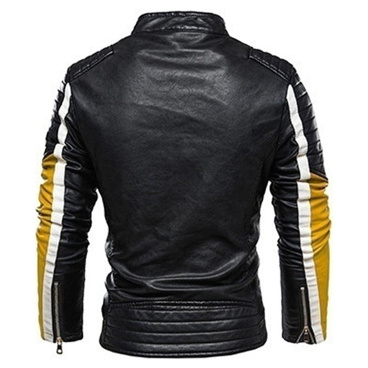 Men’s Mustard Yellow & Black Biker Leather Jacket – Quilted Racer Style