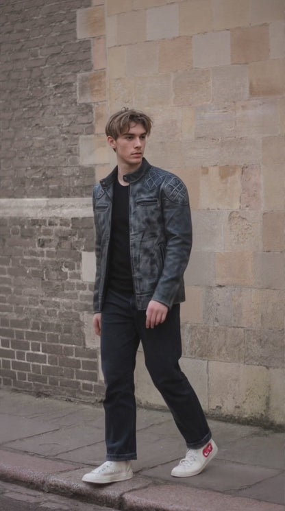 Mens Two Tone Waxed Leather Jacket