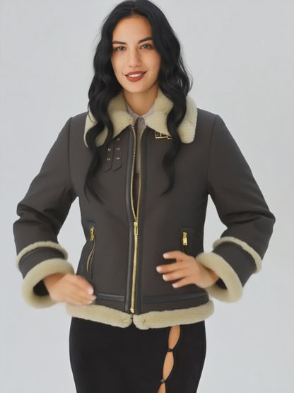 Womens Blossom Shearling Leather Jacket