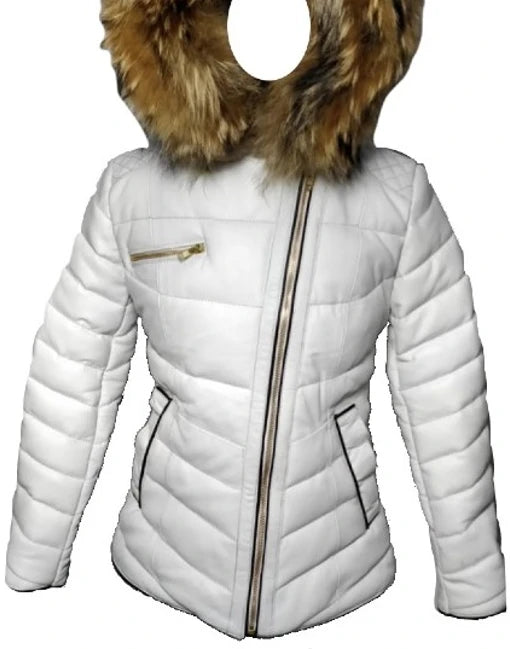 Womens Puffer Hooded Leather Jacket