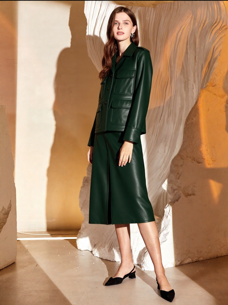 Women’s Bottle Green Sheep Leather Utility Jacket – Premium Soft Genuine Leather